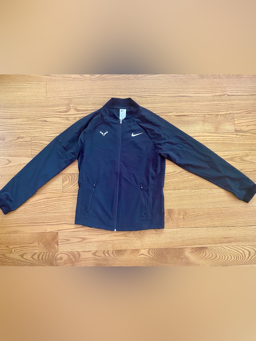 Nike Rafa Black Athletic Zip Jacket with Tennis Logo. Men’s small. Like new.